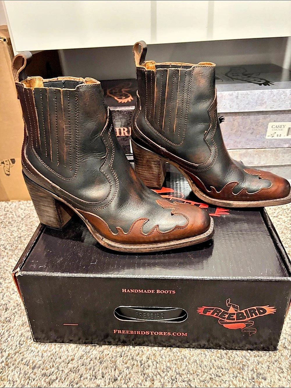 Freebird Paula Western Leather Ankle Boots Brown & Black US 9